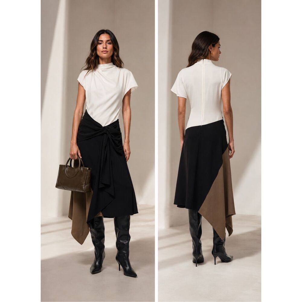 Staud Davina Asymmetric Midi-Dress Size 2
